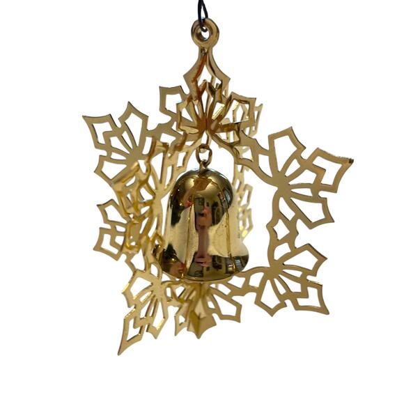 Vintage REED & BARTON 24K Gold Plated 3D CHRISTMAS ORNAMENT WITH BELL With Box - Picture 3 of 4